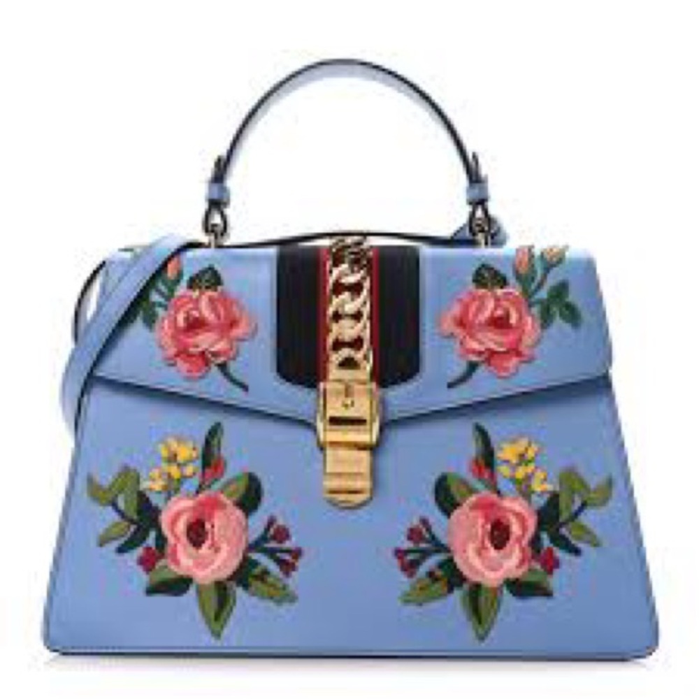 Gucci Blue Floral Embroidered Satchel